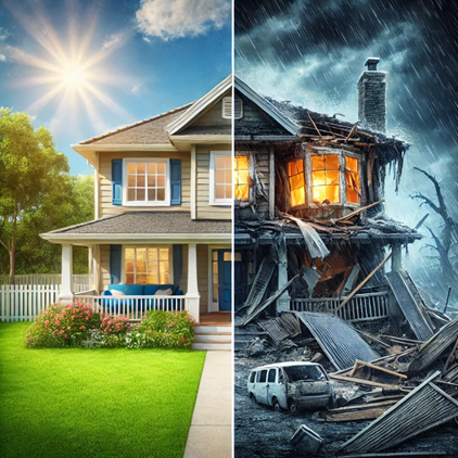 Home damage assessment professional examining property